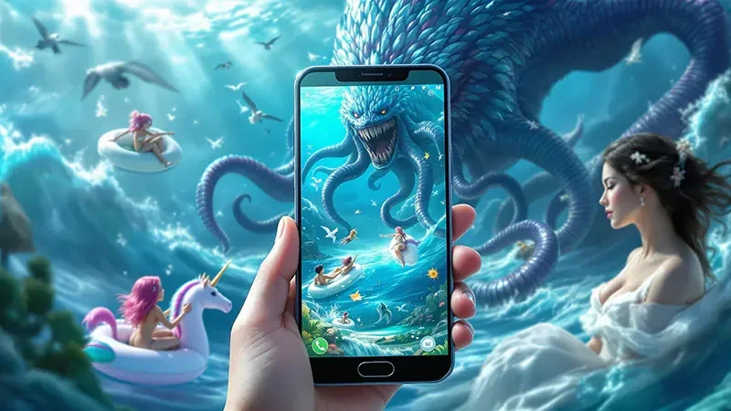 Adegan target ikan dan meriam dalam permainan arcade bawah laut